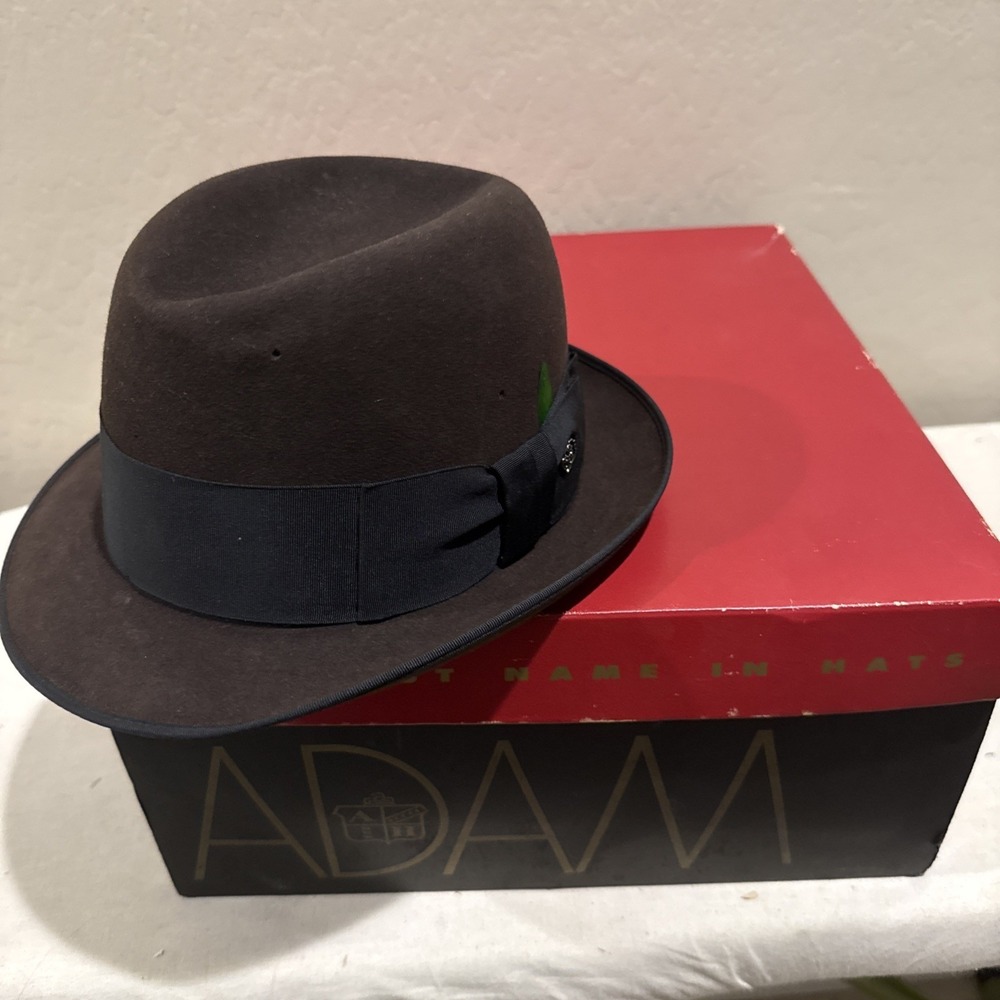 Vintage Champ Brown Fedora Hat 6 7/8 Kasmir Finish with Adam Hatbox
